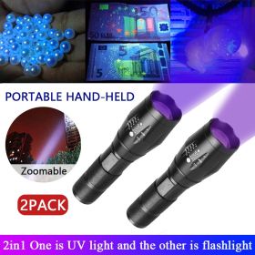 UV Torch Ultra Violet Flashlight Zoomable Blacklight Lamp LED Super Bright 250000lm 2 In 1 395nm Mini Pocket Inspection Light 2 Pack (Option: 2in1)