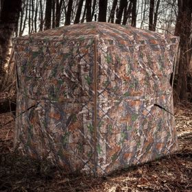 Hunting Blind 360 Degree One-Way See-Through Ground Blind for 2-3 Person (Main Color: Brown, Main Material: Fabric)